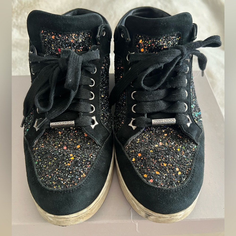 Jimmy Choo Sparkle Sneaker Black Glitter and Suede